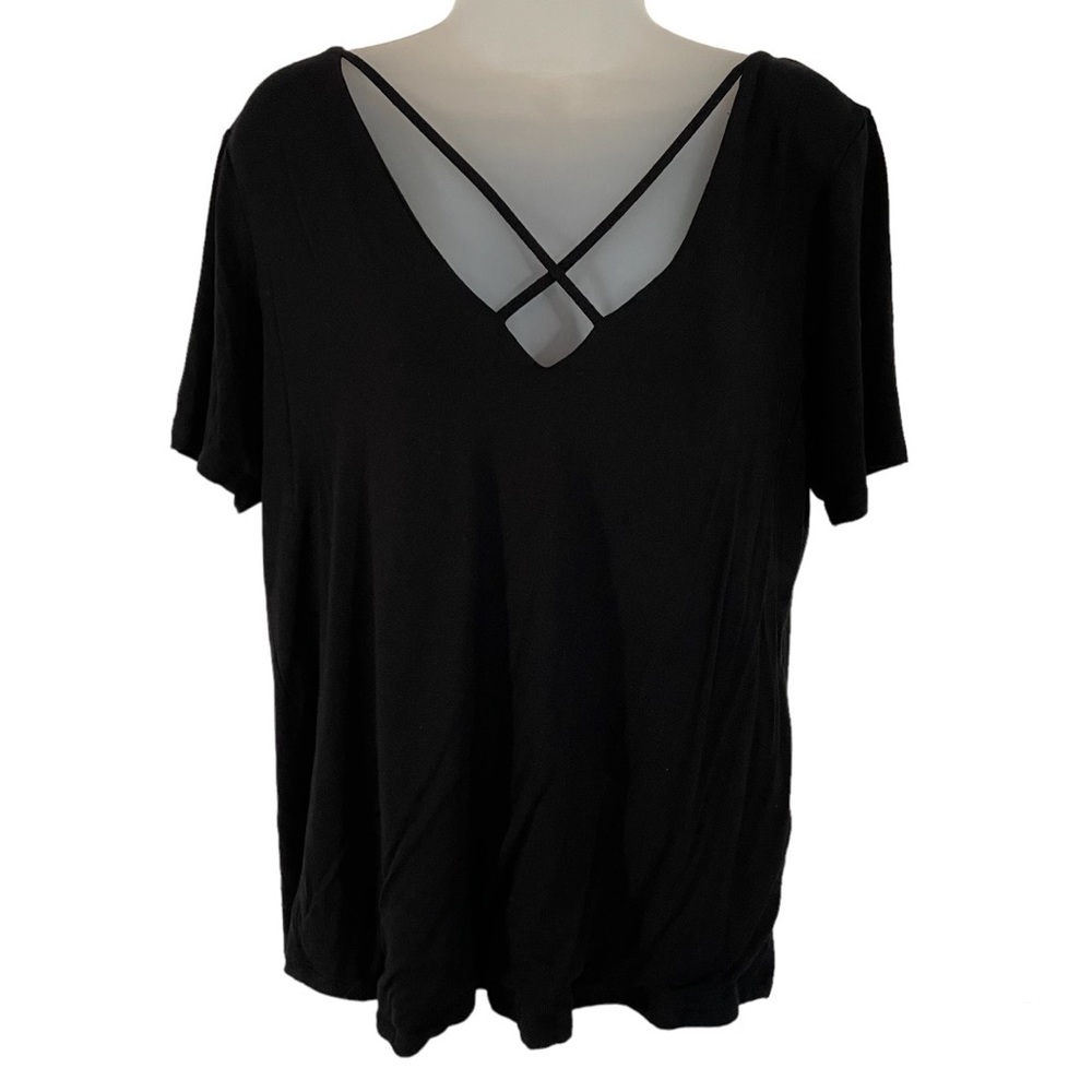 Forever 21 Black Criss Cross Top Tee T-Shirt V Neck Night Out Date 0X